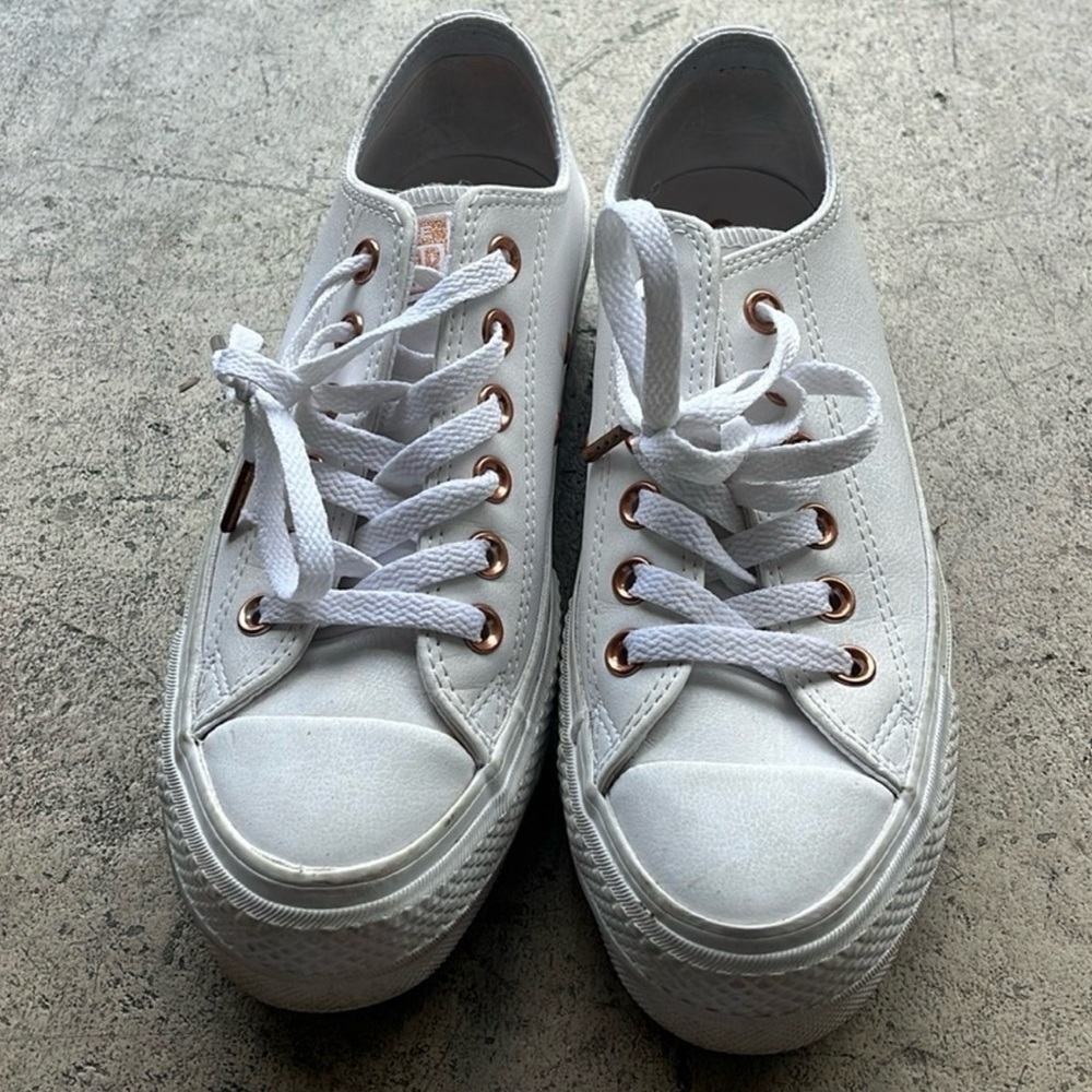 Converse White Sneakers with Rose Gold Eyelets